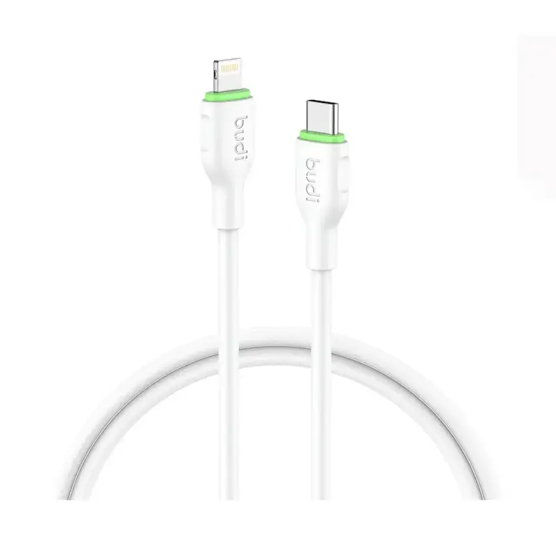 کابل فست شارژ USB-C به لایتنینگ بودی مدل Budi DC261TL30W توان 27 وات طول 3 متر با گارانتی ۱۸ ماهه شرکتی (۶ ماه تعویض)