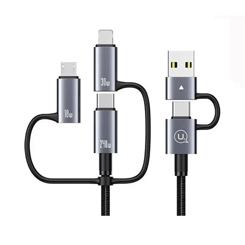 کابل تبدیل USB / USB-C به USB-C / microUSB / لایتنینگ یوسمز مدل Usams Sufeng Series SJ737 6in1 توان 240 وات طول 1.2 متر با گارانتی 18 ماهه شرکتی