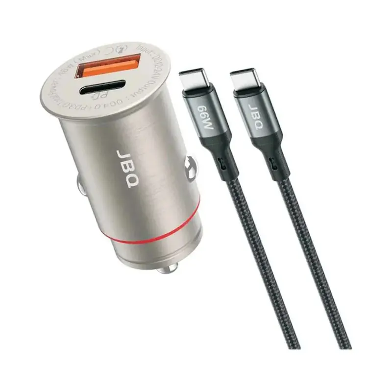 شارژر فندکی 48 وات جی بی کیو مدل JBQ C393094 با یک خروجی USB و یک خروجی USB-C به همراه کابل USB-C با گارانتی 12 ماهه شرکتی