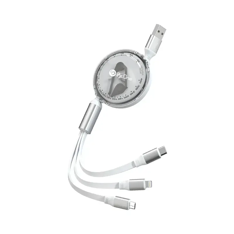 کابل تبدیل USB به USB-C / microUSB / لایتنینگ پرووان مدل ProOne PCC118R جریان 2.4 آمپر طول 1.1 متر با گارانتی 18 ماهه شرکتی