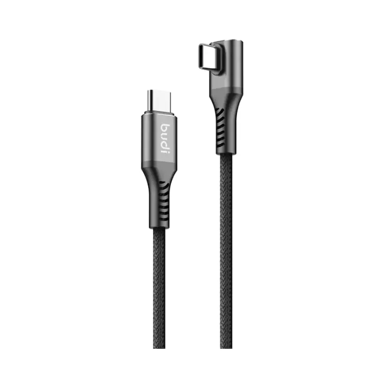 کابل فست شارژ کنفی 90 درجه USB-C به USB-C بودی مدل Budi DC253TTZ12B توان 65 وات طول 1.2 متر 