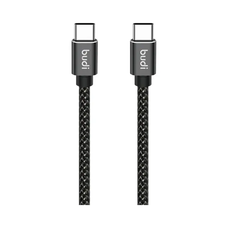 کابل شارژ کنفی ‌USB-C به ‌USB-C بودی مدل Budi DC206TT10B توان 65 وات طول 1 متر با گارانتی ۱۸ ماهه شرکتی (۶ ماه تعویض)
