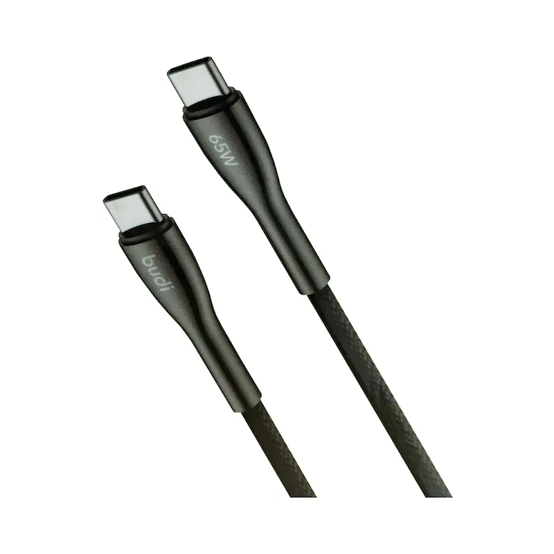 کابل شارژ کنفی ‌USB-C به ‌USB-C بودی مدل Budi DC128TT12B توان 65 وات طول 1.2 متر با گارانتی ۱۸ ماهه شرکتی (۶ ماه تعویض)