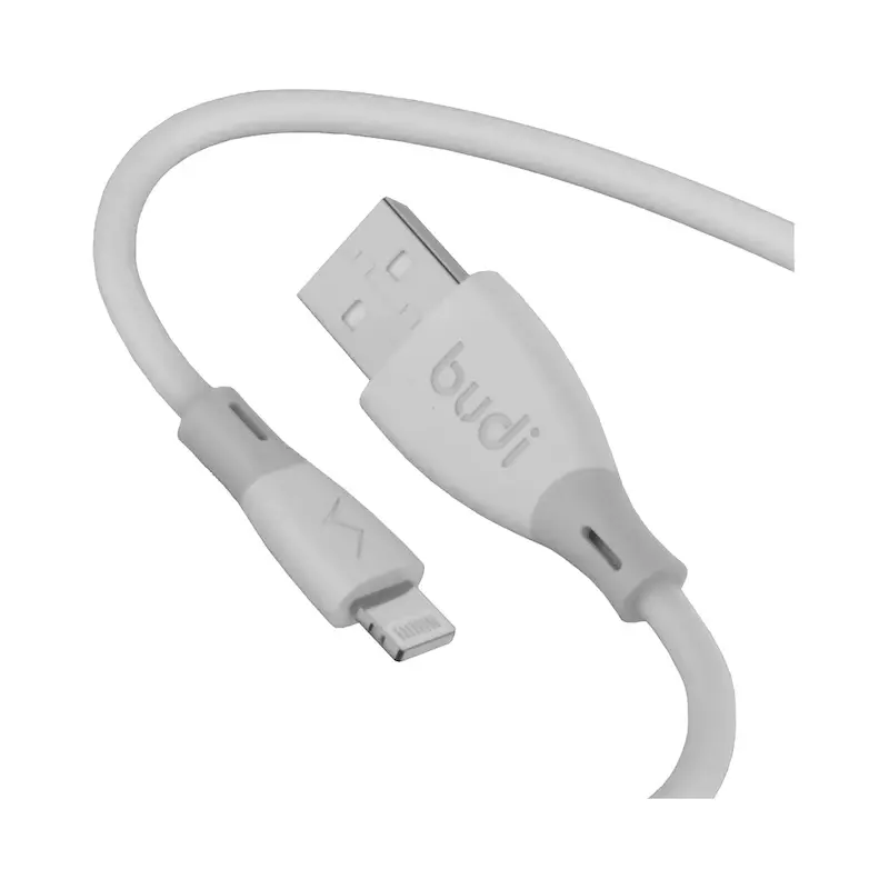 کابل فست شارژ سیلیکونی USB به لایتنینگ بودی مدل Budi DC202L12W جریان 3 آمپر طول 1.2 متر با گارانتی ۱۸ ماهه شرکتی (۶ ماه تعویض)