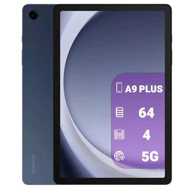 تبلت 11 اینچ سامسونگ مدل Galaxy Tab A9 Plus 5G با ظرفیت 64 گیگابایت و رم 4 گیگابایت، قابلیت پشتیبانی از یک سیم کارت و رزولوشن دوربین 8 مگاپیکسل، قابلیت تماس صوتی با سیم‌کارت