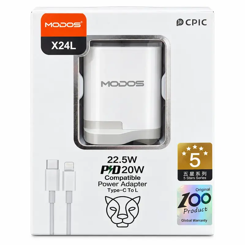 شارژر دیواری مودوس X24L با کابل Type-C به Lightning