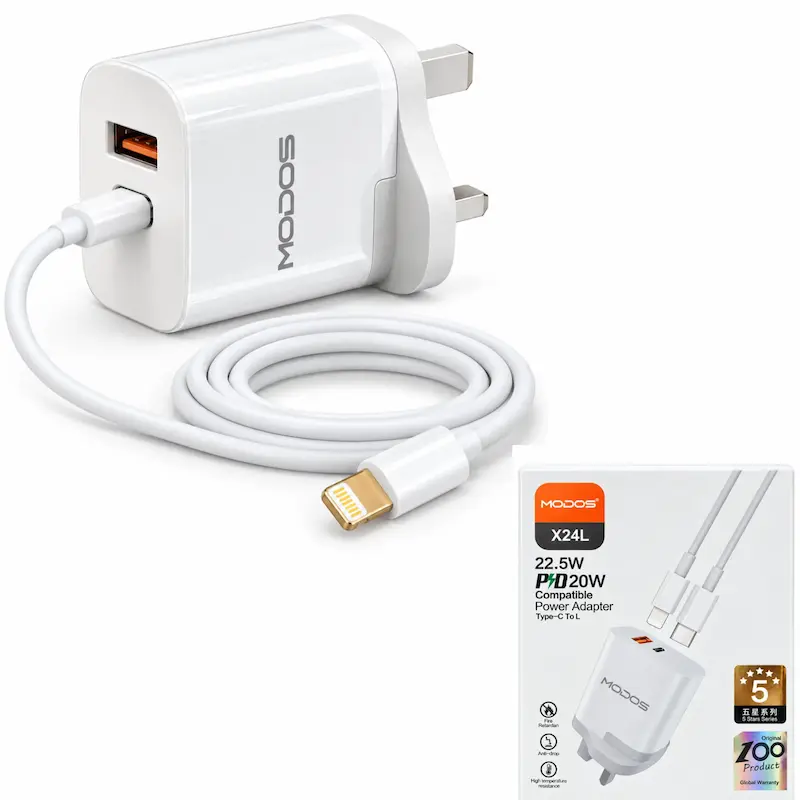 شارژر دیواری مودوس X24L با کابل Type-C به Lightning