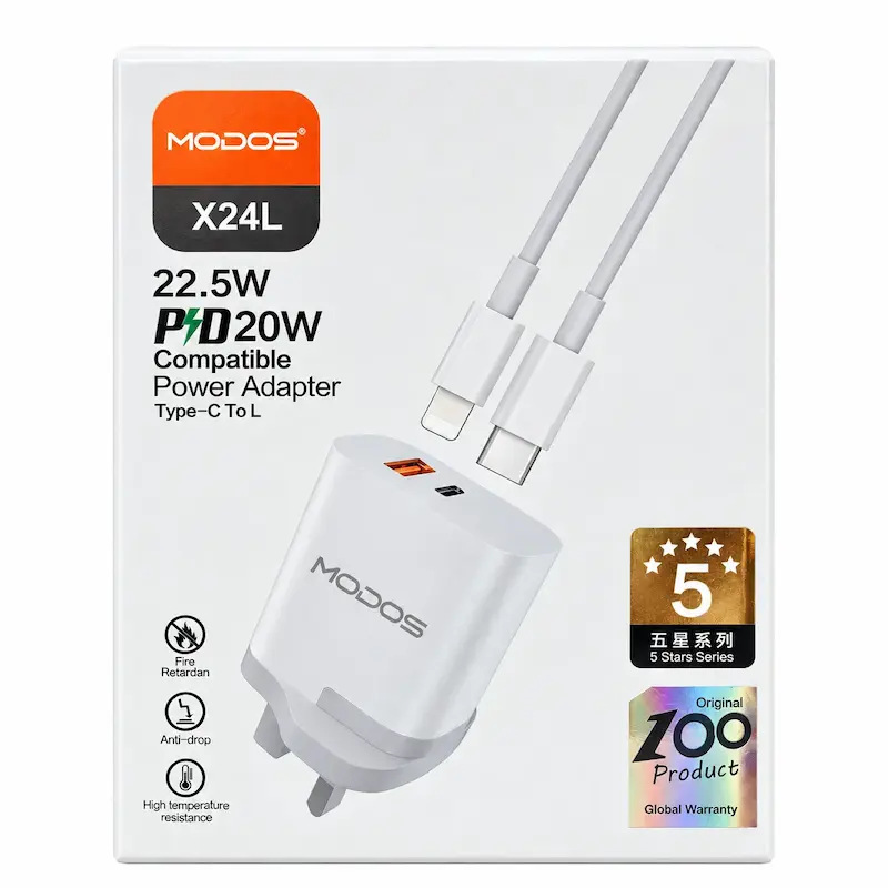 شارژر دیواری مودوس X24L با کابل Type-C به Lightning