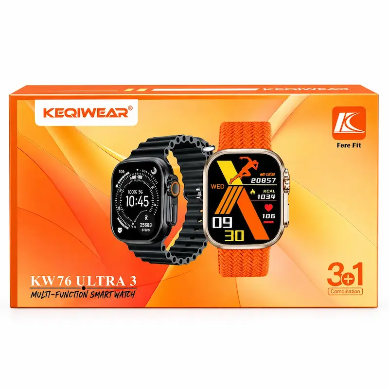 ساعت هوشمند KW76 Ultra 3 مشکی با بند سیلیکونی