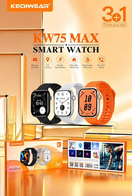 ساعت هوشمند KW75 Max مشکی با بند بافت