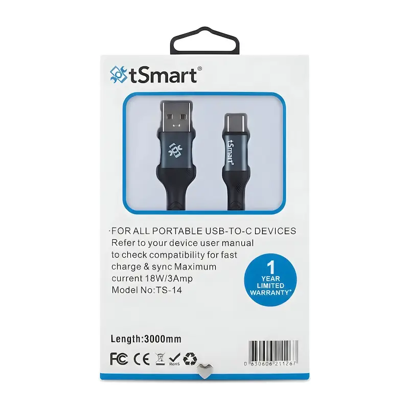 کابل شارژ USB به تایپ سی tsmat مدل TS14  _ طول 300 سانتی متری