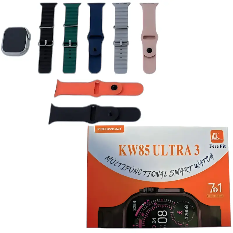 ساعت هوشمند KW85 Ultra 3 مشکی با بند سیلیکونی