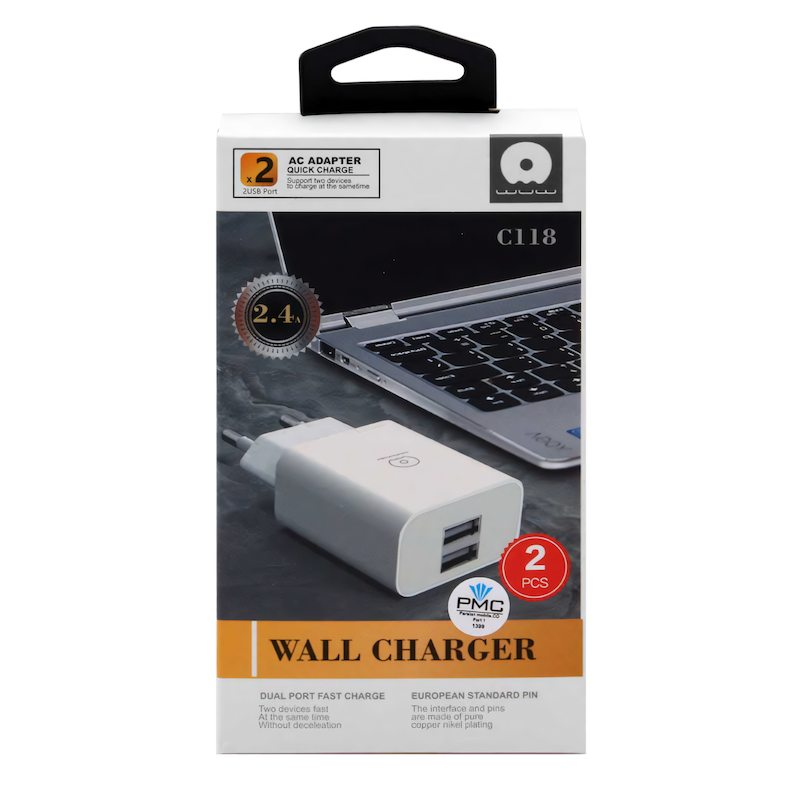 آداپتور شارژر گوشی 2 آمپر  wuw مدل c118– بدون کابل