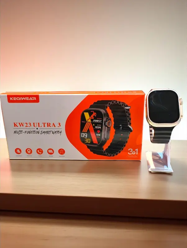 ساعت هوشمند KEQIWEAR مدل KW23 ultra 3 همراه با ۳ بند رنگی و تماس بلوتوثی