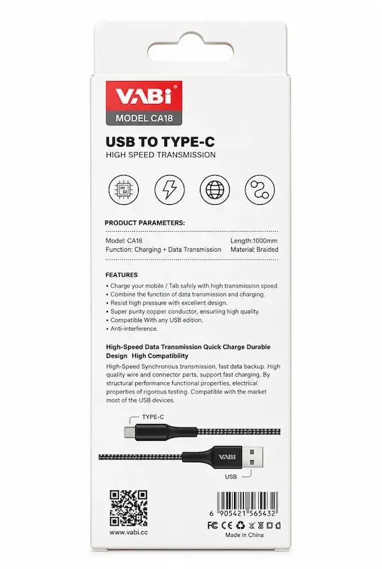کابل تایپ سی به USB وابی مدل ca18 طول 100سانتی متری