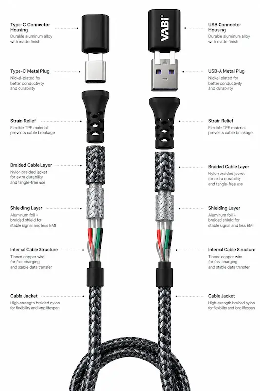 کابل تایپ سی به USB وابی مدل ca18 طول 100سانتی متری