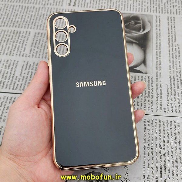 قاب گوشی Galaxy A34 5G سامسونگ طرح ژله ای مای کیس گلد لاین دور طلایی محافظ لنز دار مشکی کد 7