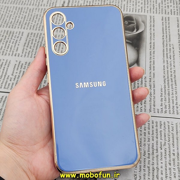 قاب گوشی Galaxy A34 5G سامسونگ طرح ژله ای مای کیس گلد لاین دور طلایی محافظ لنز دار آبی فیلی کد 8