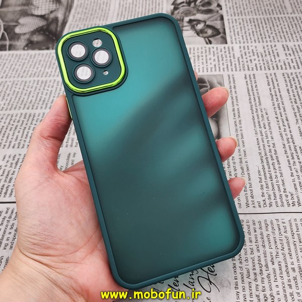قاب گوشی iPhone 11 Pro Max آیفون پشت مات متال کیس دور سیلیکونی محافظ لنزدار سبز تیره کد 477