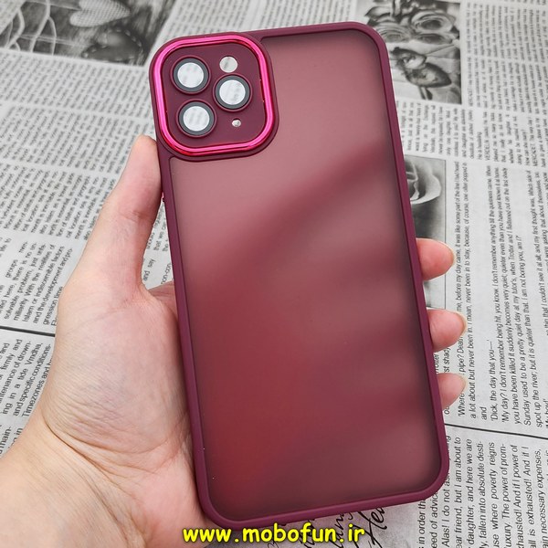 قاب گوشی iPhone 11 Pro Max آیفون پشت مات متال کیس دور سیلیکونی محافظ لنزدار زرشکی کد 478