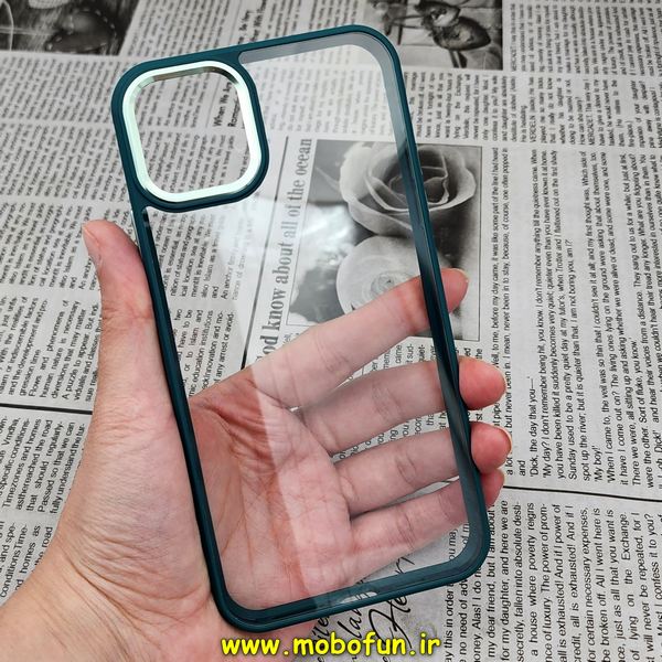 قاب گوشی iPhone 11 Pro Max آیفون طرح پشت طلق شیشه ای شفاف دور سیلیکونی اورجینال فلزی آلومینیومی متال کیس Metal Case سبز تیره کد 482