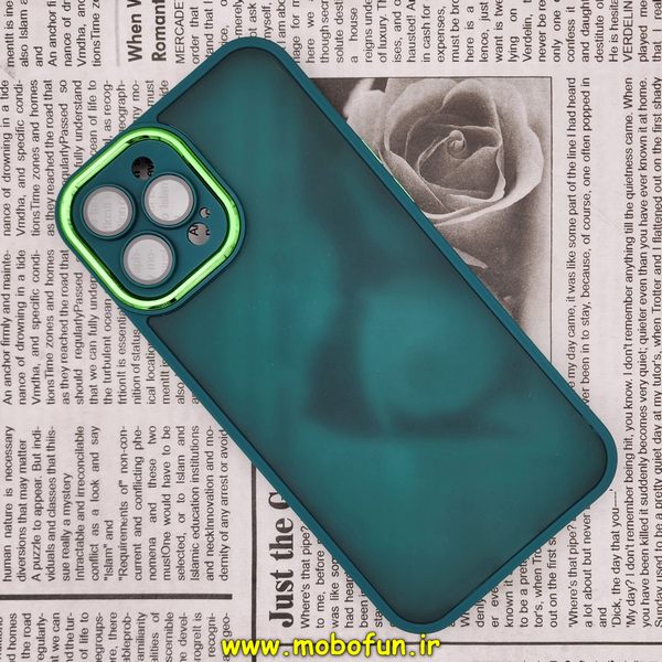 قاب گوشی iPhone 12 Pro Max آیفون پشت مات متال کیس دور سیلیکونی محافظ لنزدار سبز تیره کد 540