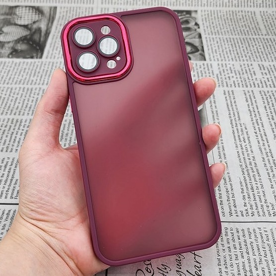قاب گوشی iPhone 12 Pro Max آیفون پشت مات متال کیس دور سیلیکونی محافظ لنزدار زرشکی کد 543