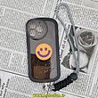 قاب گوشی iPhone 13 Pro آیفون طرح ژله ای شفاف بالشتی لبخند شاد HAPPY محافظ لنز دار مشکی آویزدار کد 331