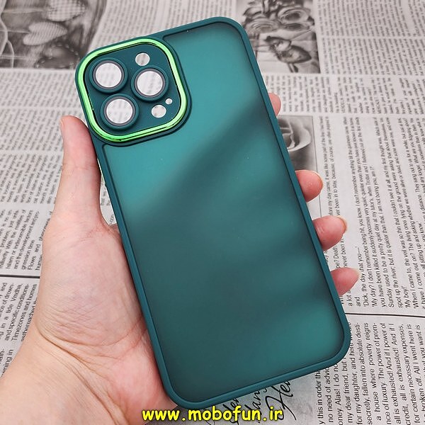 قاب گوشی iPhone 13 Pro Max آیفون پشت مات متال کیس دور سیلیکونی محافظ لنزدار سبز تیره کد 436