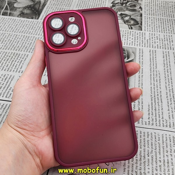 قاب گوشی iPhone 13 Pro Max آیفون پشت مات متال کیس دور سیلیکونی محافظ لنزدار زرشکی کد 437