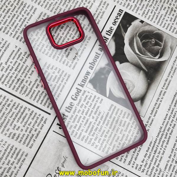 قاب گوشی Redmi Note 9 شیائومی نیو اسکین NEW SKIN اورجینال متال کیس Metal طرح پشت طلق شفاف دور سیلیکونی زرشکی کد E39-171438