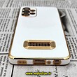 قاب گوشی Galaxy A32 4G سامسونگ طرح ژله ای مای کیس مگ سیف Magsafe گلد لاین دور طلایی محافظ لنز دار شیشه ای سفید کد 718