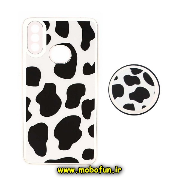 قاب گوشی Galaxy A10S سامسونگ پشت گلس سرامیکی طلاکوب سیاه سفید پاپ سوکت دار محافظ لنزدار کد 535