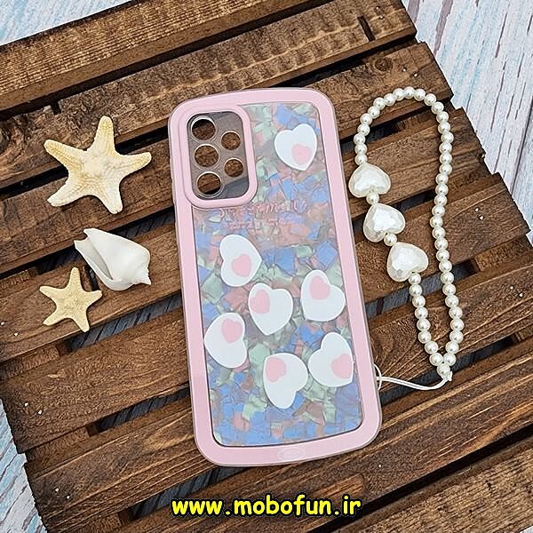 قاب گوشی Galaxy A33 5G سامسونگ طرح ماربل قلبی محافظ لنزدار به همراه آویز مرواریدی رنگ صورتی کد 394