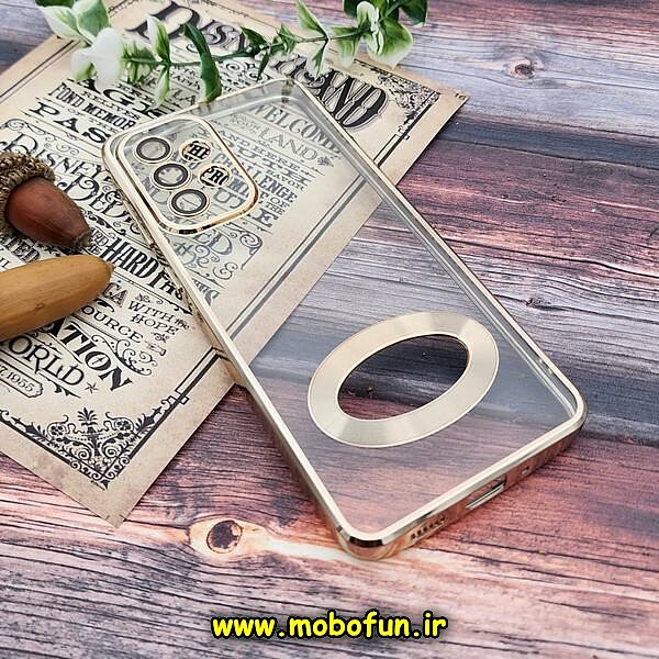 قاب گوشی Galaxy A33 5G سامسونگ طرح الکتروپلیتینگ مگ سیف ژله ای شفاف اورجینال یونیک کیس Unique Case محافظ لنز دار طلایی کد 395