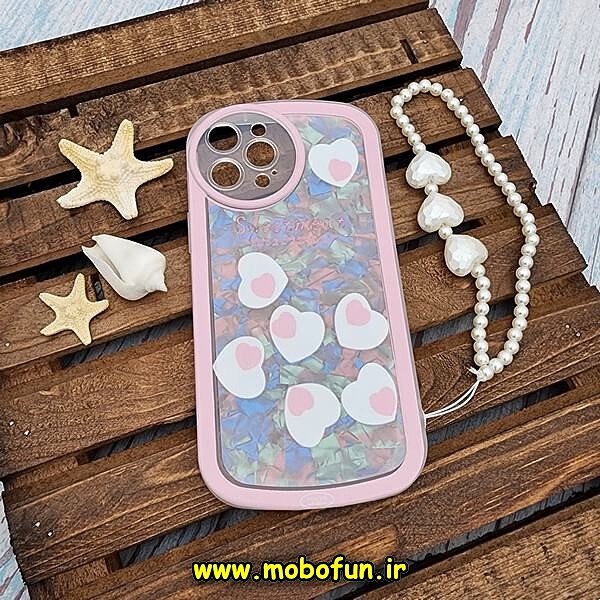 قاب گوشی iPhone 12 Pro Max آیفون طرح ماربل قلبی محافظ لنزدار به همراه آویز مرواریدی رنگ صورتی کد 553