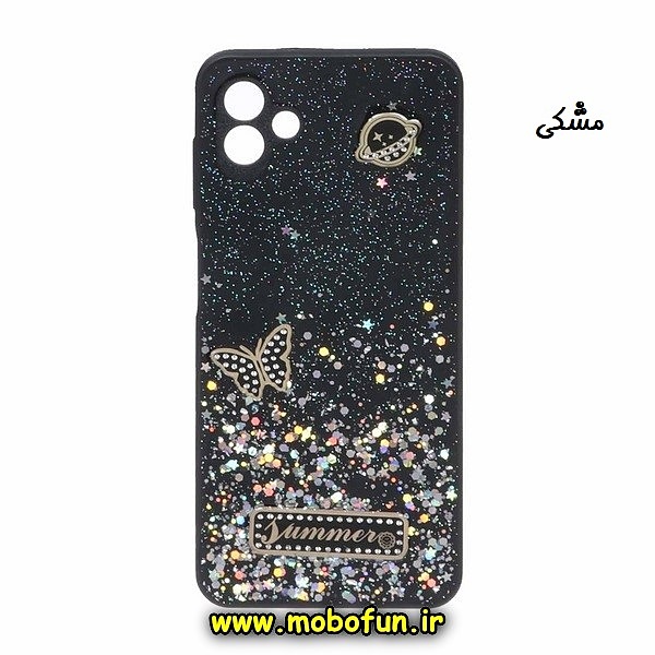 قاب گوشی Galaxy A04 - Galaxy M13 5G سامسونگ طرح رزینی ماربل اکلیلی پروانه محافظ لنزدار مشکی کد 90