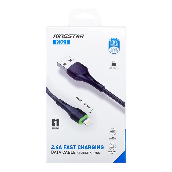 کابل شارژ USB به لایتنینگ کینگ استار KingStar مدل K02i طول 1 متر کد 140963