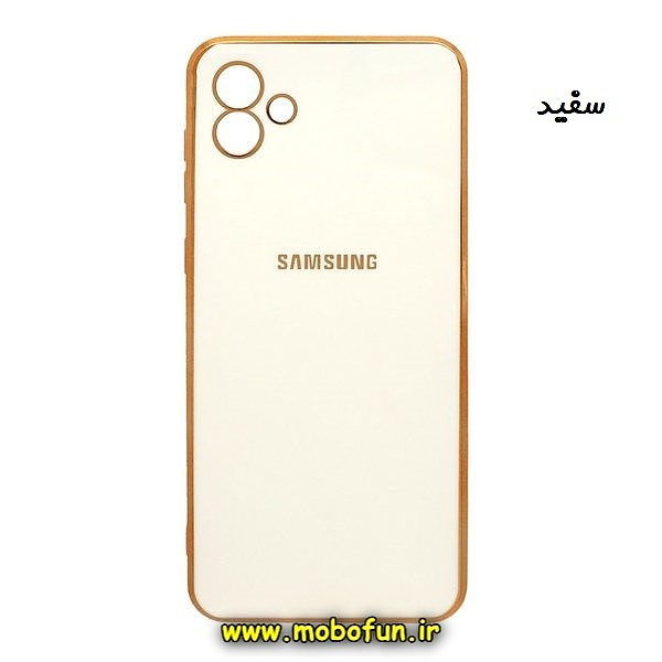 قاب گوشی Galaxy A04E سامسونگ طرح ژله ای مای کیس گلد لاین دور طلایی محافظ لنز دار سفید کد 29