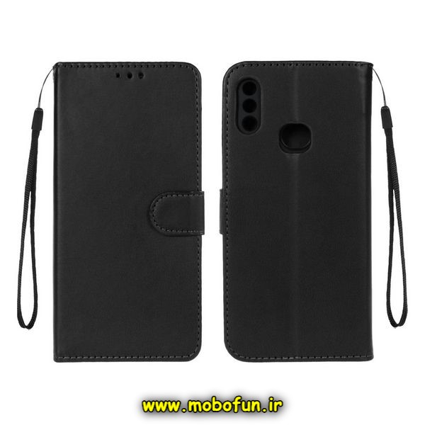 کیف گوشی Galaxy A10S سامسونگ مگنتی طرح چرم کتابی محافظ لنزدار مشکی کد 565