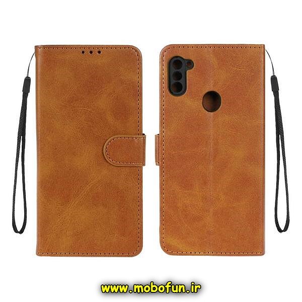 کیف گوشی Galaxy A11 - Galaxy M11 سامسونگ مگنتی طرح چرم کتابی محافظ لنزدار عسلی کد 587