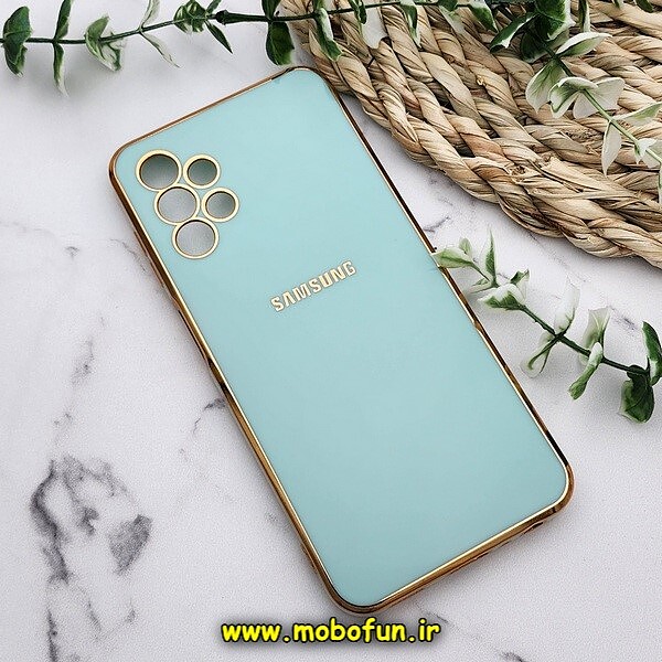 قاب گوشی Galaxy A13 4G سامسونگ طرح ژله ای مای کیس گلد لاین دور طلایی محافظ لنز دار سبزآبی کد 552