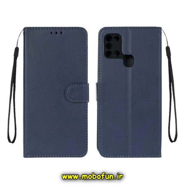 کیف گوشی Galaxy A21S سامسونگ مگنتی طرح چرم کتابی محافظ لنزدار سرمه ای کد 634