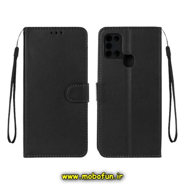 کیف گوشی Galaxy A21S سامسونگ مگنتی طرح چرم کتابی محافظ لنزدار مشکی کد 635