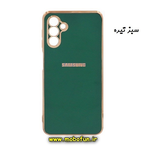 قاب گوشی Galaxy A34 5G سامسونگ طرح ژله ای مای کیس گلد لاین دور طلایی محافظ لنز دار سبز تیره کد 49