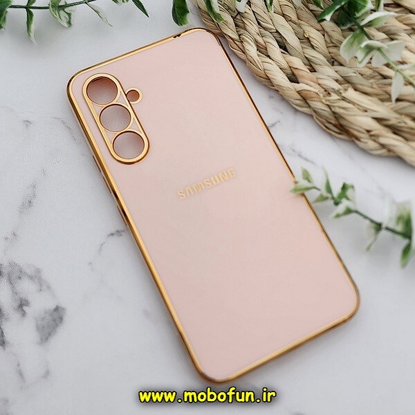 قاب گوشی Galaxy A54 5G سامسونگ طرح ژله ای مای کیس گلد لاین دور طلایی محافظ لنز دار گلبهی کد 78