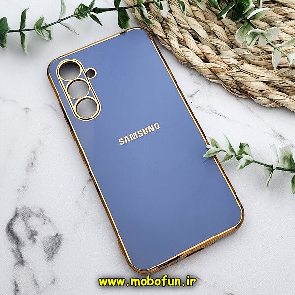 قاب گوشی Galaxy A54 5G سامسونگ طرح ژله ای مای کیس گلد لاین دور طلایی محافظ لنز دار آبی فیلی کد 79