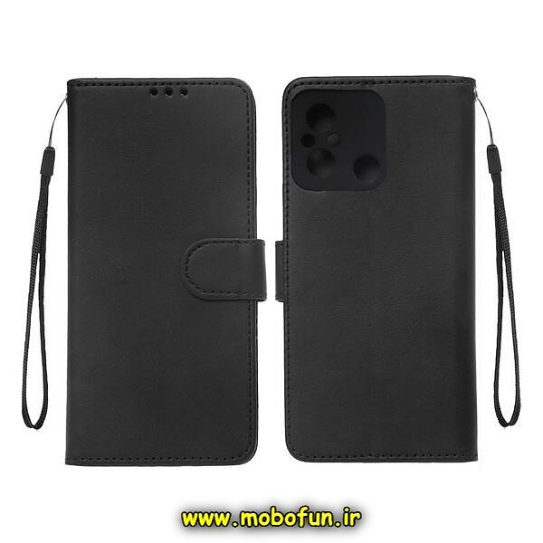 کیف گوشی Redmi 12C شیائومی مگنتی طرح چرم کتابی محافظ لنزدار مشکی کد 3
