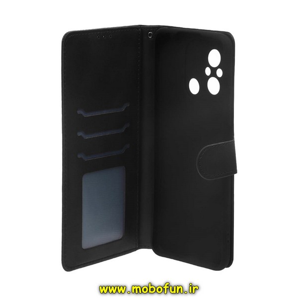 کیف گوشی Redmi 12C شیائومی مگنتی طرح چرم کتابی محافظ لنزدار مشکی کد 3