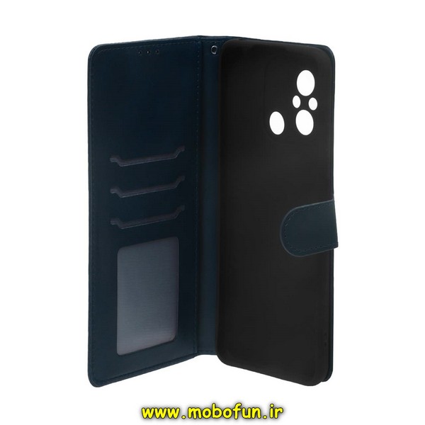 کیف گوشی Redmi 12C شیائومی مگنتی طرح چرم کتابی محافظ لنزدار سرمه ای کد 5